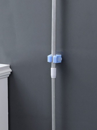 1個多功能藍色不留痕拖把夾,無需鑽孔,浴室拖把和掃帚儲物架