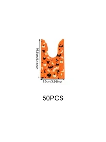 50pcs Halloween Pumpkin & Rabbit Ear Design Packaging Bags For Baking Cookies