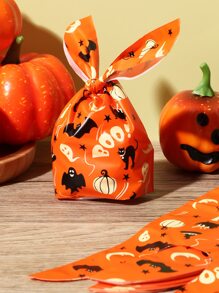50pcs Halloween Pumpkin & Rabbit Ear Design Packaging Bags For Baking Cookies