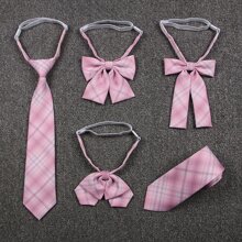 1入組粉色制服蝴蝶結jk格紋蝴蝶結學生領帶 - 粉色 - 查看 3