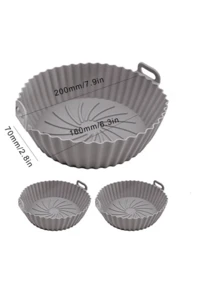 1pc Reusable High-temperature Resistant Silicone Air Fryer Basket With Handle, Non-stick Pot - Apricot - View 3