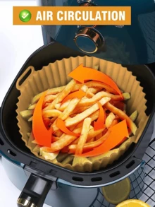 1pc Reusable High-temperature Resistant Silicone Air Fryer Basket With Handle, Non-stick Pot - Apricot - View 4