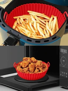1pc Reusable High-temperature Resistant Silicone Air Fryer Basket With Handle, Non-stick Pot - Apricot - View 6