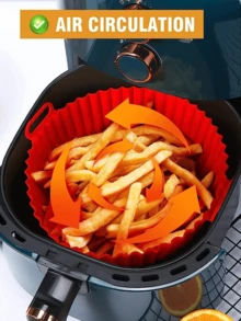 1pc Reusable High-temperature Resistant Silicone Air Fryer Basket With Handle, Non-stick Pot - Apricot - View 5