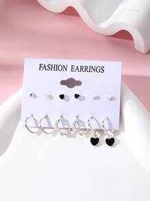 12 件夏季可爱简约风格星形和心形吊坠耳环适合女士日常佩戴情人节、妈妈、母亲、母亲节、礼物 - 銀色 - 查看 3