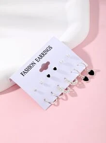 12 件夏季可爱简约风格星形和心形吊坠耳环适合女士日常佩戴情人节、妈妈、母亲、母亲节、礼物 - 銀色 - 查看 4