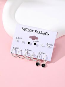 12 件夏季可爱简约风格星形和心形吊坠耳环适合女士日常佩戴情人节、妈妈、母亲、母亲节、礼物 - 銀色 - 查看 5