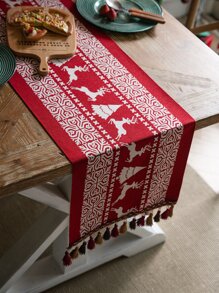 1 件流苏流苏桌旗，适合圣诞节餐桌装饰 - 紅色 - 查看 5