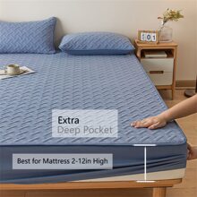 1pc Plain Checked Thickened Knitted Velvet Soybean Filler Mattress Cover (single) With Stretchable 30cm/12in Deep Pocket, Soft Ultrafine Fiber Filling, Removable Anti-wrinkle Static Cover