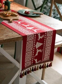 1 件流苏流苏桌旗，适合圣诞节餐桌装饰 - 紅色 - 查看 1