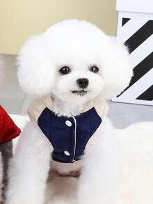 DADAGOU 加厚背心宠物秋冬针织英式加厚防水23BABY撞色狗狗加厚外套猫咪加厚外套保暖服装英式加厚外套 - 藏蓝色 - 查看 7