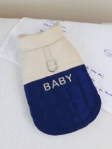 DADAGOU 加厚背心宠物秋冬针织英式加厚防水23BABY撞色狗狗加厚外套猫咪加厚外套保暖服装英式加厚外套 - 藏蓝色 - 查看 4