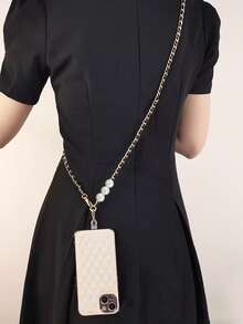 1個黑色金屬手機掛繩斜橫背包,1個黑色金條與金珠設計的防丟手機斜橫背包鏈