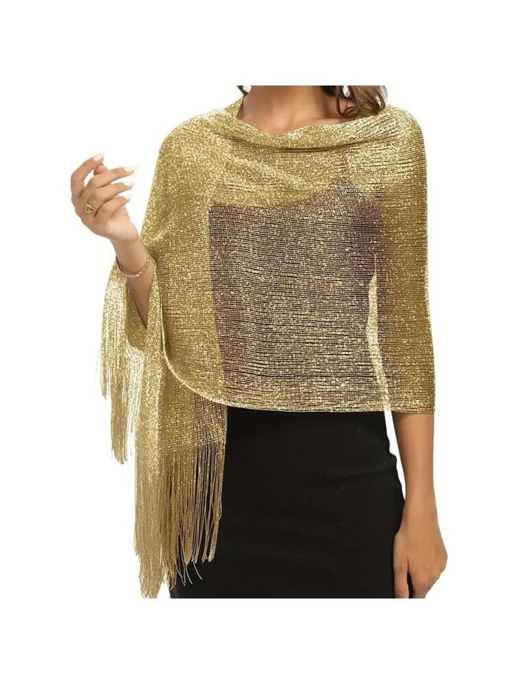 Nero Elegante Stola Scialle Frange con Filo Brillante Sciarpa