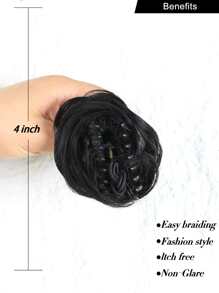 2入組爪夾合成直髮髻彈性髮圈髮型丸，女用黑色夾式合成髮丸馬尾髮片 - 黑色 - 查看 6