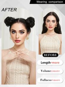 2入組爪夾合成直髮髻彈性髮圈髮型丸，女用黑色夾式合成髮丸馬尾髮片 - 黑色 - 查看 4