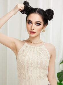 2入組爪夾合成直髮髻彈性髮圈髮型丸，女用黑色夾式合成髮丸馬尾髮片 - 黑色 - 查看 2