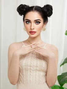 2入組爪夾合成直髮髻彈性髮圈髮型丸，女用黑色夾式合成髮丸馬尾髮片 - 黑色 - 查看 9