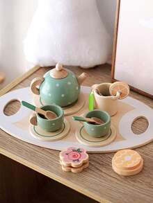 1套的木頭孩子們的過家家套裝,下午甜品模擬茶壺餐具套裝是至嬰兒社會溝通能力 - 彩色 - 查看 7