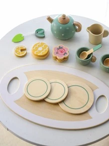1套的木頭孩子們的過家家套裝,下午甜品模擬茶壺餐具套裝是至嬰兒社會溝通能力 - 彩色 - 查看 5