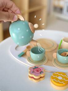 1套的木頭孩子們的過家家套裝,下午甜品模擬茶壺餐具套裝是至嬰兒社會溝通能力 - 彩色 - 查看 4