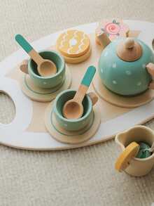 1套的木頭孩子們的過家家套裝,下午甜品模擬茶壺餐具套裝是至嬰兒社會溝通能力 - 彩色 - 查看 6