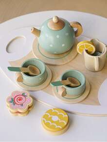 1套的木頭孩子們的過家家套裝,下午甜品模擬茶壺餐具套裝是至嬰兒社會溝通能力 - 彩色 - 查看 3