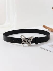 Street 1pc Women's Butterfly & Snake Element Double Buckle Belt For Commuting And Matching Jeans Skirt, All-Match Basic Style Summer, School Fall, Autumn, Halloween - Black - View 3
