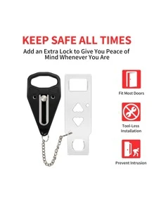 1入便攜式門鎖額外鎖,提供額外隱私和安全保障,公寓門鎖安全,旅行門鎖防止未經許可進入,保護家庭安全旅行,住家、臥室、旅館、公寓都適用 - 黑色 - 查看 2