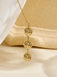 1pc Luxury Creative Stainless Steel Three Trees Pendant Necklace - Yellow Gold - View 1