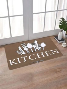 1 件廚房/浴室海報設計地毯、防滑浴室墊、戶外地毯、浴缸墊廚房/浴室/地板裝飾 - 巧克力棕 - 查看 3