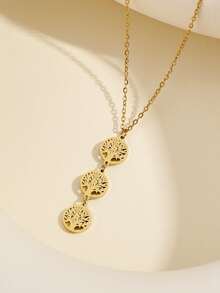 1pc Luxury Creative Stainless Steel Three Trees Pendant Necklace - Yellow Gold - View 2