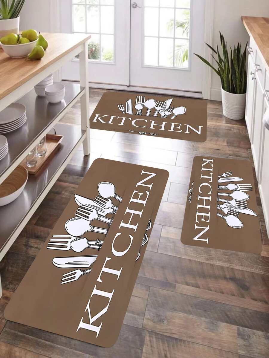 1 件廚房/浴室海報設計地毯、防滑浴室墊、戶外地毯、浴缸墊廚房/浴室/地板裝飾 - 巧克力棕 - 查看 1