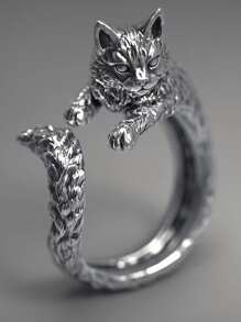 Fashionable Vintage Black Cat Shaped Ring, Unisex, Adjustable