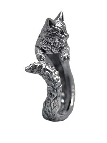 Fashionable Vintage Black Cat Shaped Ring, Unisex, Adjustable