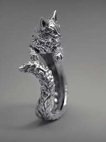 Fashionable Vintage Black Cat Shaped Ring, Unisex, Adjustable