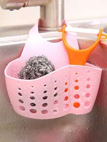 1 Pieza Organizador De Fregadero De Cocina Con Escurridor Y Colgador Ajustable Para Esponja Y Bolsa Colgante De Canasta Para Fregadero - Rosa - Ver 1