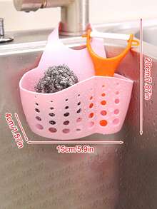 1 Pieza Organizador De Fregadero De Cocina Con Escurridor Y Colgador Ajustable Para Esponja Y Bolsa Colgante De Canasta Para Fregadero - Rosa - Ver 4
