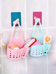 1 Pieza Organizador De Fregadero De Cocina Con Escurridor Y Colgador Ajustable Para Esponja Y Bolsa Colgante De Canasta Para Fregadero - Rosa - Ver 3