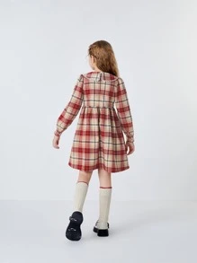 Balabala Váy Giáng Sinh Cổ Peter Pan In Họa Tiết Cô Gái Tween - Đỏ - Xem 2