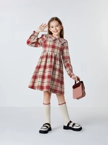 Balabala Váy Giáng Sinh Cổ Peter Pan In Họa Tiết Cô Gái Tween - Đỏ - Xem 1