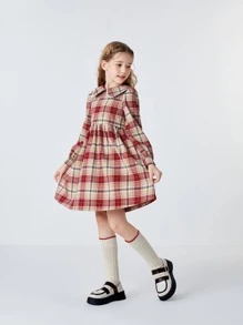 Balabala Váy Giáng Sinh Cổ Peter Pan In Họa Tiết Cô Gái Tween - Đỏ - Xem 4