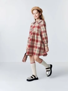 Balabala Váy Giáng Sinh Cổ Peter Pan In Họa Tiết Cô Gái Tween - Đỏ - Xem 3