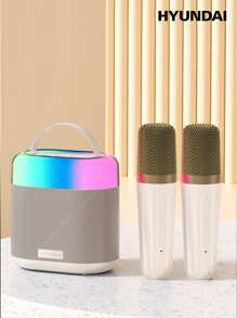HYUNDAI Micro Karaoke Di Động Có Đèn Khí Quyển Cho KTV Gia Đình, Loa Không Dây - Màu be - Xem 9