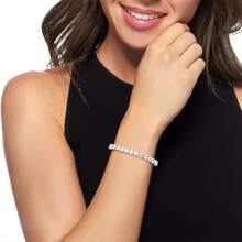 MDFUN 14K白金镀层立方氧化锆网球手链，5毫米立方氧化锆吊坠手链，男女皆宜 - 白色 - 查看 5