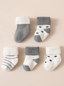 5雙嬰兒男女暖和的毛茸茸襯套襪子 - 彩色 - 查看 2
