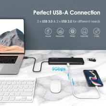 USB C 12 合 1 集线器/扩展坞，三重显示 Type-C 集线器，带 HDMI、显示端口和 VGA、以太网、MicroSD 和 SD 卡读卡器、3.5 毫米音频插孔以及 2 个 USB 3.0 和 2 个 USB2.0 端口，适用于 Windows/等 - 黑色 - 查看 5