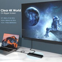 USB C 12 合 1 集线器/扩展坞，三重显示 Type-C 集线器，带 HDMI、显示端口和 VGA、以太网、MicroSD 和 SD 卡读卡器、3.5 毫米音频插孔以及 2 个 USB 3.0 和 2 个 USB2.0 端口，适用于 Windows/等 - 黑色 - 查看 3