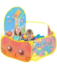 儿童球坑，弹出式儿童球坑泳池游戏帐篷，带篮球架，4 英尺可折叠游戏屋婴儿爬行游戏围栏玩具礼物，适合女孩男孩 - 不含球 - 黃色 - 查看 8