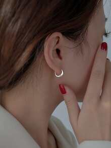 1pair INS Style and Versatile S925 Smooth Sterling Silver Droplet Circle Earrings for Women for Party Daily Wear - Silver - View 5